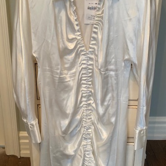ZARA CREAM SATIN RUCHED DRESS (XL) NEW W/ TAGS - Picture 5 of 5